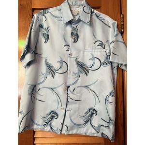 Vtg 70s Tori Richard Hawaiian Blue SS Button Shirt Polyester Retro Size S